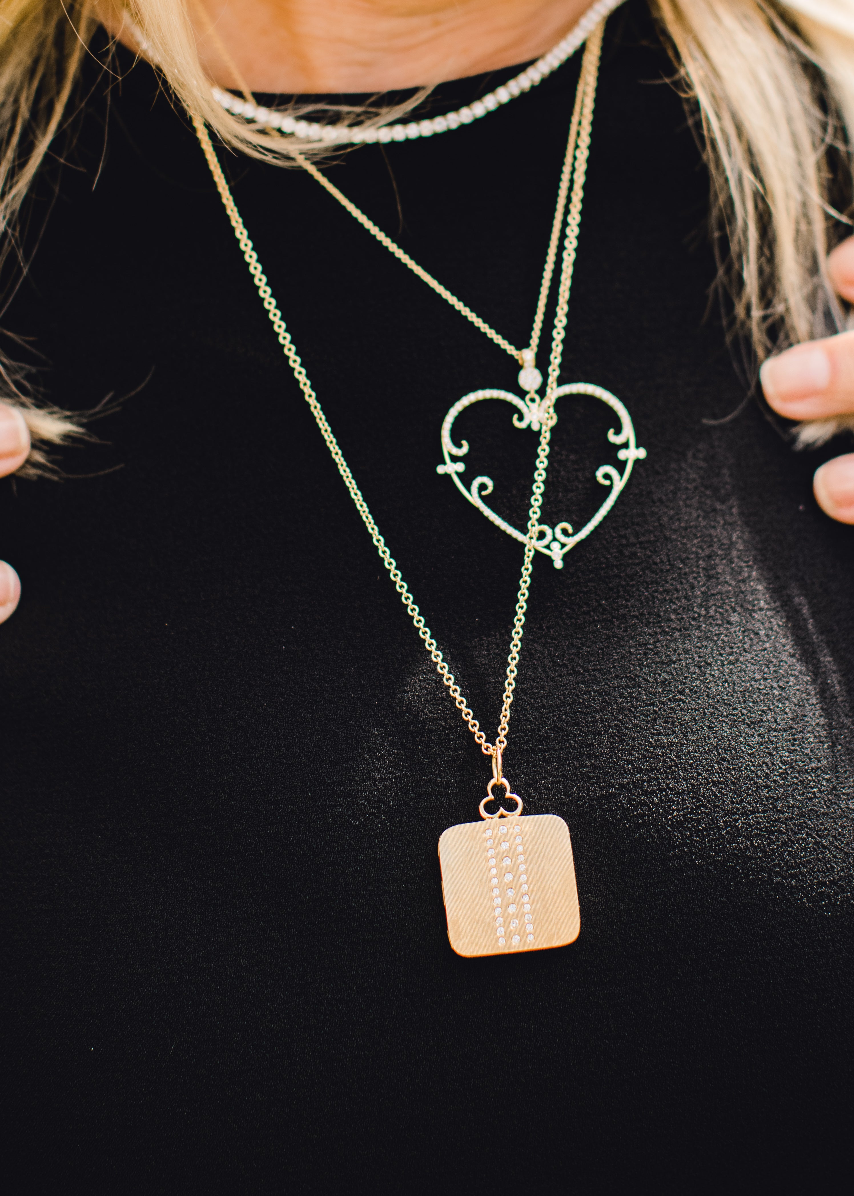 Large Scroll Diamond Heart Pendant