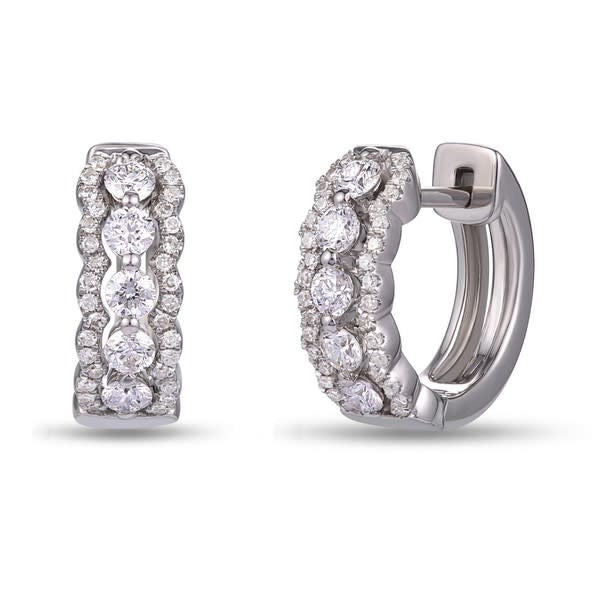 14K White Gold Scalloped Diamond Huggies