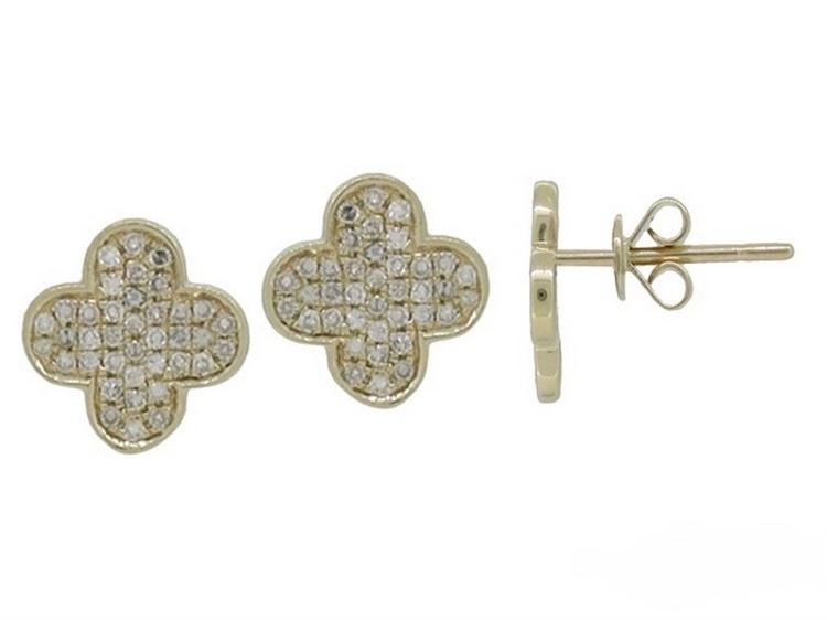 14KY Gold Diamond Pave Clover Earrings