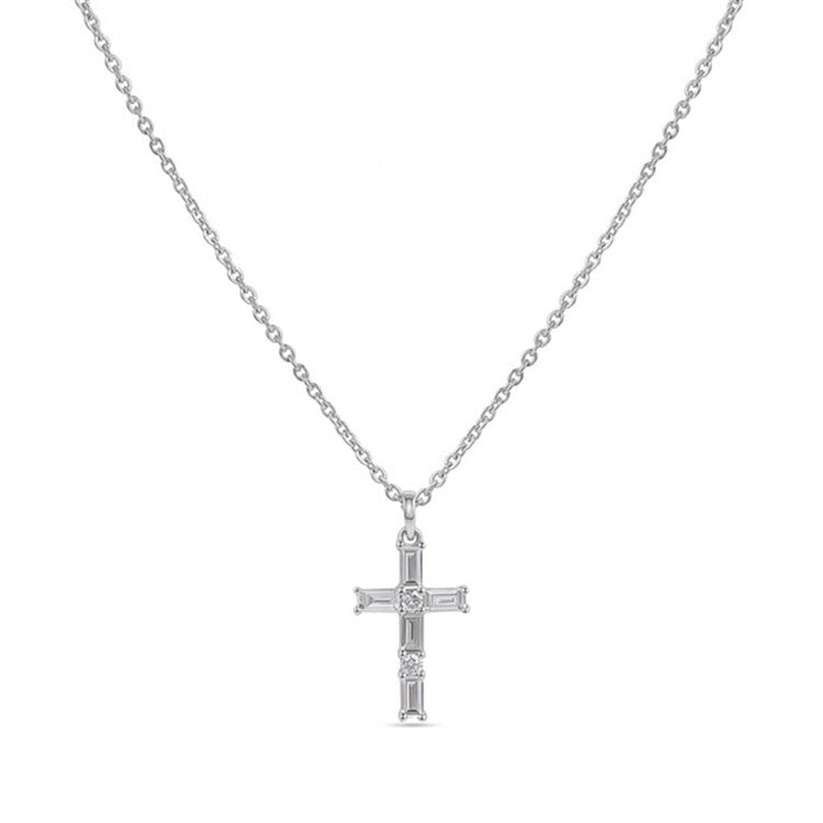 14K White Gold Diamond Cross Necklace